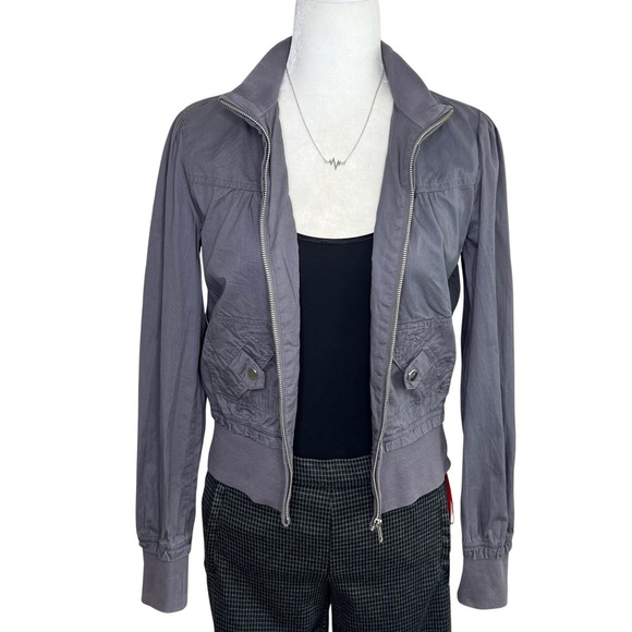 Forever 21 Retro Bomber Jacket Zip Up Lightweight 80s Coat Gray Women’s Small S - Picture 1 of 16